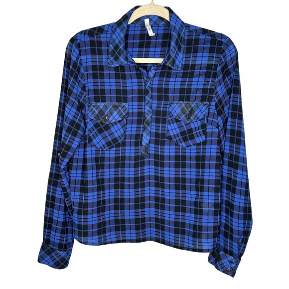 Live 4 Truth Tops - Live 4 Truth Blue Black Plaid Button Down Shirt Women's L Roll Tab Long Sleeve